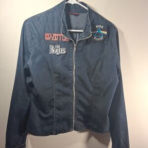 VG Jeans Women's Black Demin Long Sleeve Classic Rock Zip Up Jacket Size 10